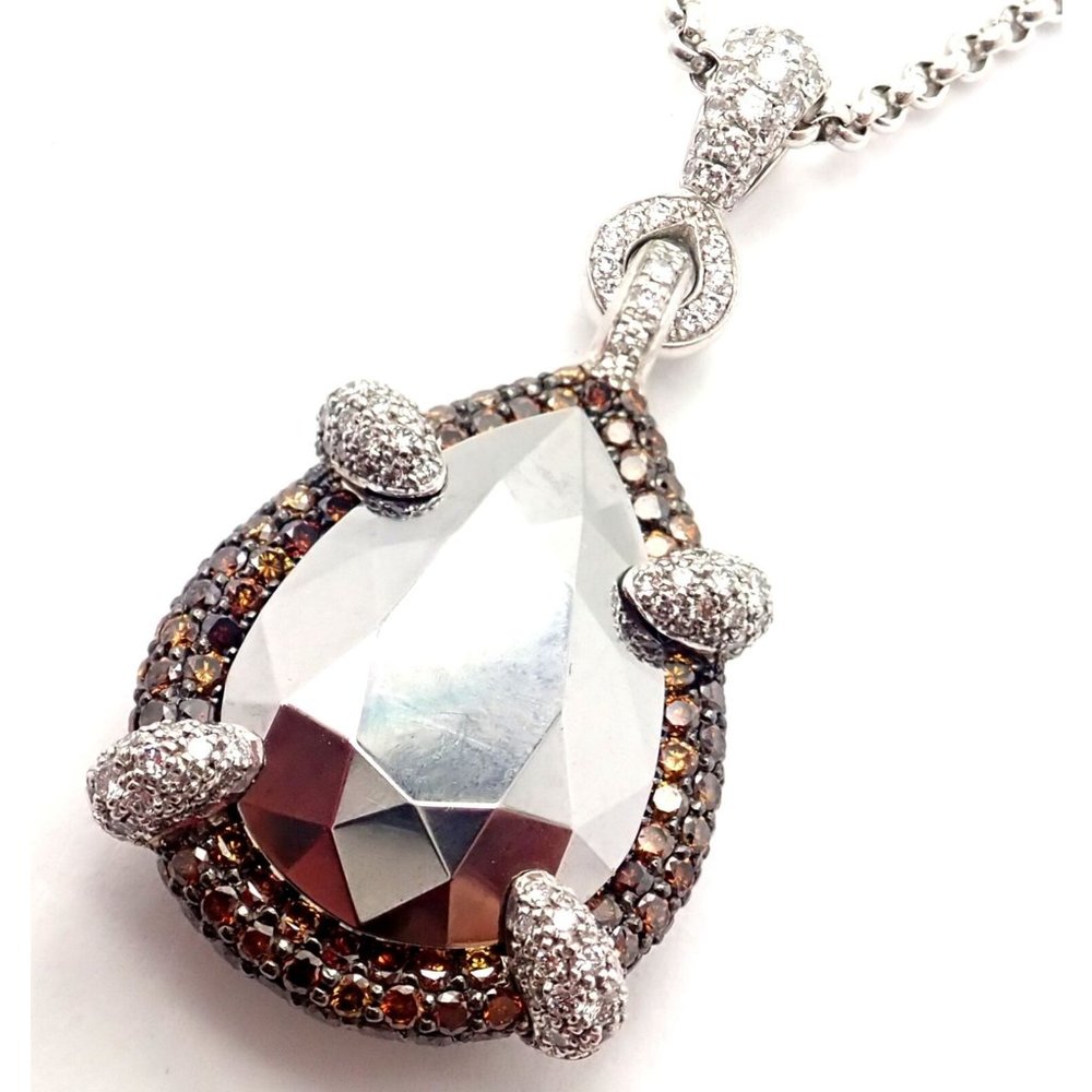 Authentic! Chopard Golden Diamonds 18k White Gold Diamond Chrome Stone Necklace